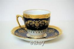 Raynaud Limoges China Grand Siecle Cobalt and Gold Demitasse Cup Saucer RARE