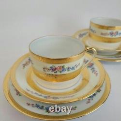 Raynaud Limoges Floral Gold Cup Saucer Plate 16cm Trio Pair Set