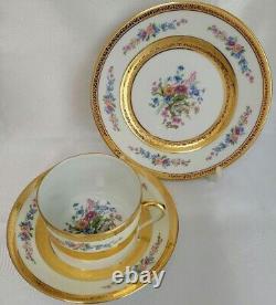 Raynaud Limoges Floral Gold Cup Saucer Plate 16cm Trio Pair Set