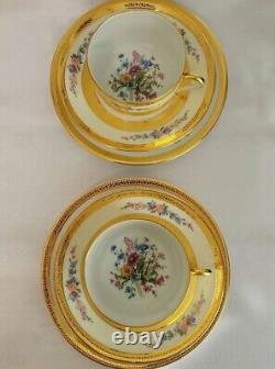 Raynaud Limoges Floral Gold Cup Saucer Plate 16cm Trio Pair Set