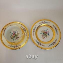 Raynaud Limoges Floral Gold Cup Saucer Plate 16cm Trio Pair Set