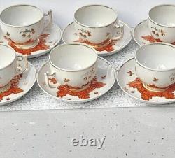 Red Moose Mark With Gold, Dmitrov Verbilki, Rare, Handcrafted 6 Cups, 6 Saucers