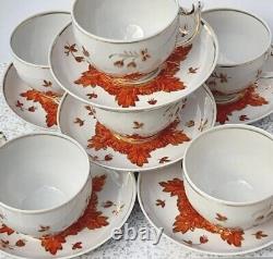 Red Moose Mark With Gold, Dmitrov Verbilki, Rare, Handcrafted 6 Cups, 6 Saucers