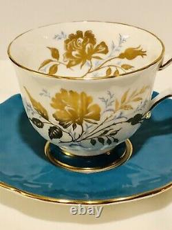 Reserved B- Aynsley Crocus Tea Cup Saucer Turquoise Aqua Blue Gold Rose, Plus 2