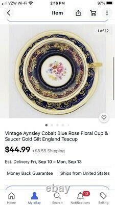 Reserved B- Aynsley Crocus Tea Cup Saucer Turquoise Aqua Blue Gold Rose, Plus 2
