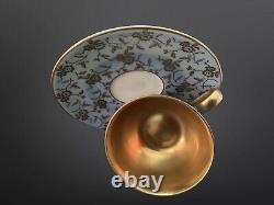 Rhenania Duisdorf Mocha Coffee Cup Saucer In Blue & Gold Circa 1950