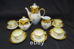 Richard Ginori Demitasse Coffee Pot Cream Sugar Cups Saucers Lustre Gold Flower