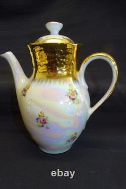 Richard Ginori Demitasse Coffee Pot Cream Sugar Cups Saucers Lustre Gold Flower