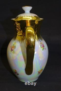 Richard Ginori Demitasse Coffee Pot Cream Sugar Cups Saucers Lustre Gold Flower
