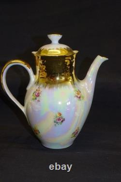 Richard Ginori Demitasse Coffee Pot Cream Sugar Cups Saucers Lustre Gold Flower