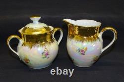 Richard Ginori Demitasse Coffee Pot Cream Sugar Cups Saucers Lustre Gold Flower