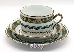 Richard Ginori Pincio Porcelain Green Gold Italian Trio Cup Saucer Side Dish
