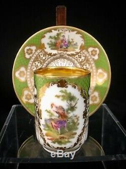 Richard Klemm Dresden Cup & Saucer Courting Couple Green & Gold