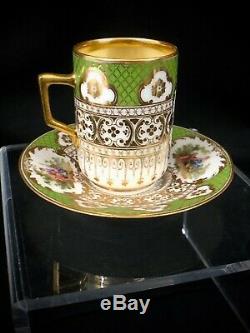 Richard Klemm Dresden Cup & Saucer Courting Couple Green & Gold