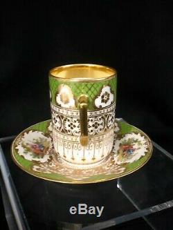 Richard Klemm Dresden Cup & Saucer Courting Couple Green & Gold