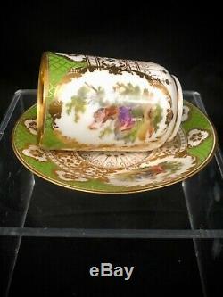 Richard Klemm Dresden Cup & Saucer Courting Couple Green & Gold