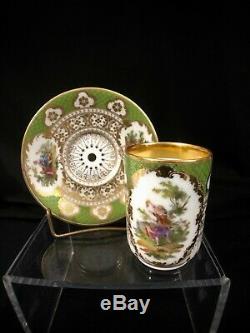 Richard Klemm Dresden Cup & Saucer Courting Couple Green & Gold