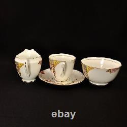 Ridgway Melba China 4 Cups Saucers withCreamer Sugar Pink Yellow withGold 1955-1964