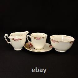 Ridgway Melba China 4 Cups Saucers withCreamer Sugar Pink Yellow withGold 1955-1964