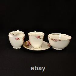 Ridgway Melba China 4 Cups Saucers withCreamer Sugar Pink Yellow withGold 1955-1964