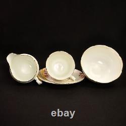 Ridgway Melba China 4 Cups Saucers withCreamer Sugar Pink Yellow withGold 1955-1964