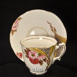 Ridgway Melba China 4 Cups Saucers withCreamer Sugar Pink Yellow withGold 1955-1964