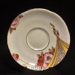 Ridgway Melba China 4 Cups Saucers withCreamer Sugar Pink Yellow withGold 1955-1964