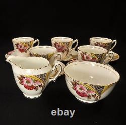 Ridgway Melba China 4 Cups Saucers withCreamer Sugar Pink Yellow withGold 1955-1964