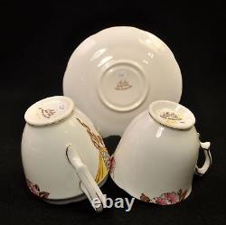 Ridgway Melba China 4 Cups Saucers withCreamer Sugar Pink Yellow withGold 1955-1964