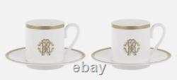 Roberto Cavalli Home Silk Gold Espresso Cups and Saucers Set of 2 BRAND NEW