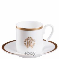 Roberto Cavalli Home Silk Gold Espresso Cups and Saucers Set of 2 BRAND NEW