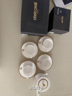 Roberto Cavalli Silk Gold Tea or Coffee Cups x 4 & Saucers x 4