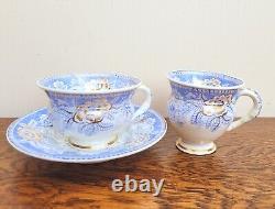 Rockingham True Trio c1830 French Empire Shape Blue Printed Flowers 725 Gilded