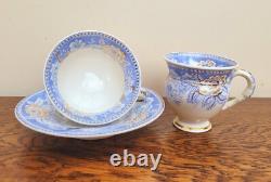 Rockingham True Trio c1830 French Empire Shape Blue Printed Flowers 725 Gilded