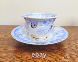 Rockingham True Trio c1830 French Empire Shape Blue Printed Flowers 725 Gilded