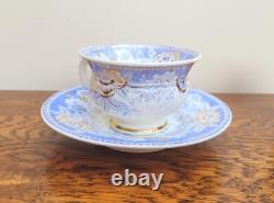 Rockingham True Trio c1830 French Empire Shape Blue Printed Flowers 725 Gilded