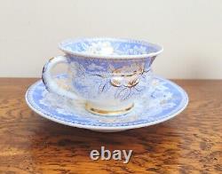 Rockingham True Trio c1830 French Empire Shape Blue Printed Flowers 725 Gilded