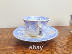 Rockingham True Trio c1830 French Empire Shape Blue Printed Flowers 725 Gilded