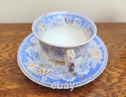 Rockingham True Trio c1830 French Empire Shape Blue Printed Flowers 725 Gilded