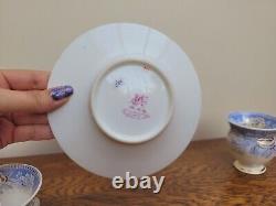 Rockingham True Trio c1830 French Empire Shape Blue Printed Flowers 725 Gilded