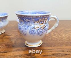 Rockingham True Trio c1830 French Empire Shape Blue Printed Flowers 725 Gilded