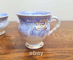 Rockingham True Trio c1830 French Empire Shape Blue Printed Flowers 725 Gilded