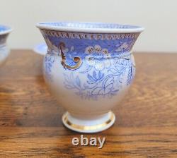 Rockingham True Trio c1830 French Empire Shape Blue Printed Flowers 725 Gilded