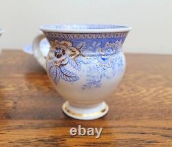Rockingham True Trio c1830 French Empire Shape Blue Printed Flowers 725 Gilded