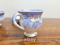 Rockingham True Trio c1830 French Empire Shape Blue Printed Flowers 725 Gilded