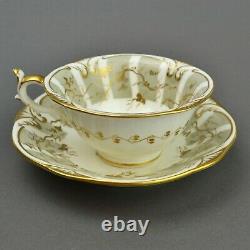 Rockingham Works Brameld Grey & Gold Hand Painted Teacup & Saucer