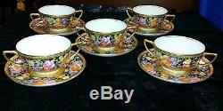 Rosenthal 2 handled soup cup and saucers 5 sets withgold bands Ovington Bros Co