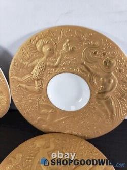 Rosenthal Bjørn Wiinblad Magic Flute Gold (Sarastro) 4 Saucers for Demitasse Cup