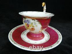 Rosenthal Cup & Saucer Red Gold Rim Flowers Unusual Birds Head Handle 1891-1906