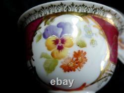 Rosenthal Cup & Saucer Red Gold Rim Flowers Unusual Birds Head Handle 1891-1906